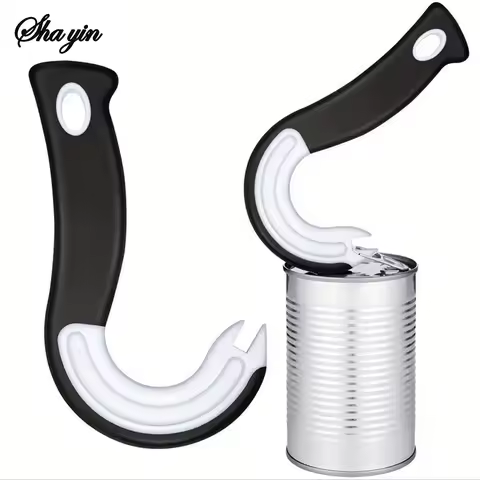 1PCS Portable J-Shaped Easy Grip Tin Openers Kitchen Non-Slip Jar Opener Lid Opening Tools Ring Pull Can Opener Multifunctional