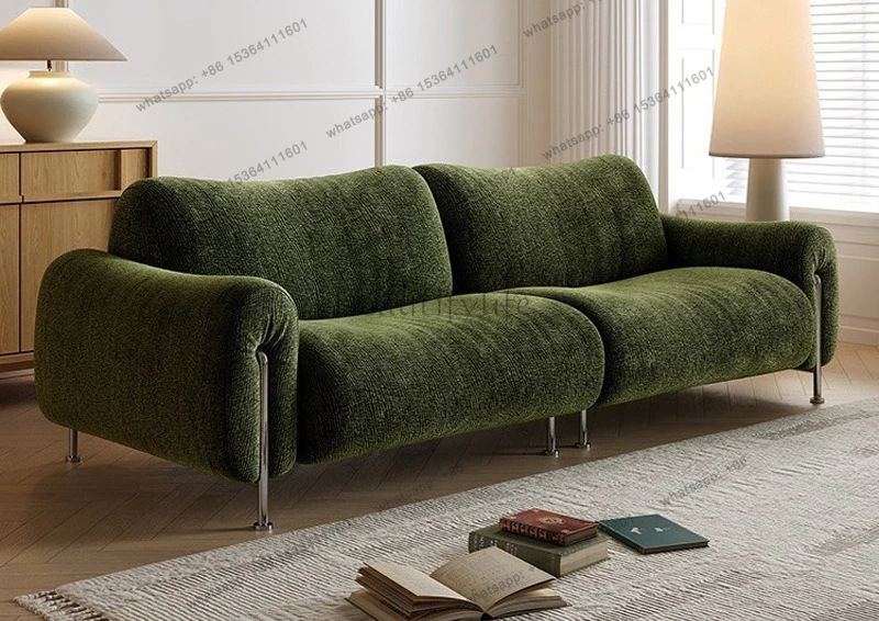 Retro style fabric sofa French medium and ancient style large and small apartment straight row avocado green sofa