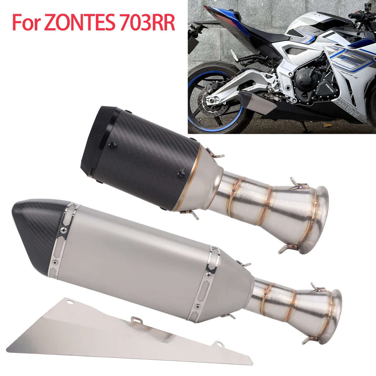 

Motorcycle Exhaust System Pipe For ZONTES 703RR 2024–2025 Escape Muffler Baffle Modified Middle Link Pipe with Bracket