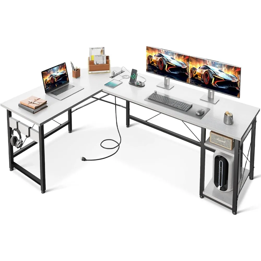 

Coleshome L Shaped Computer Desk 66" with Power Outlet & Storage Shelves, Corner Sturdy Writing Desk Workstation