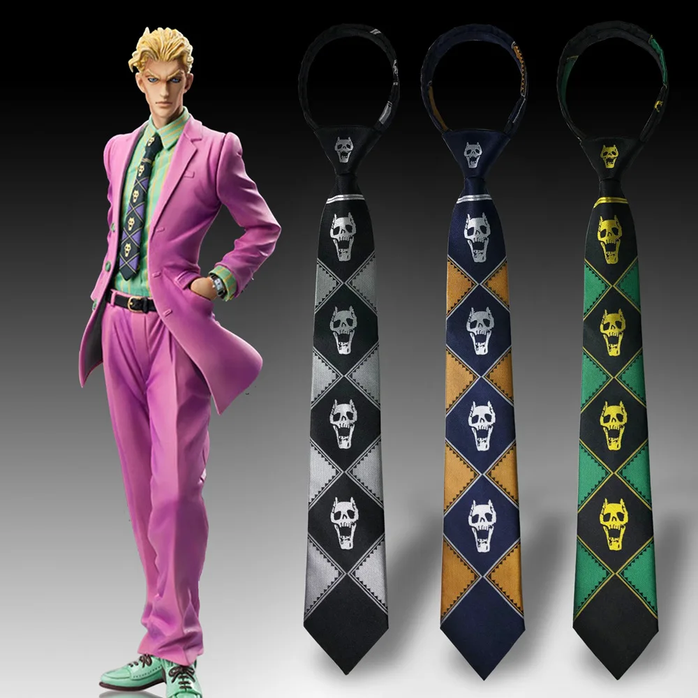 

Anime JoJo's Bizarre Adventure Kira Yoshikage Tie Skull Neck Heavens Door Necktie Cosplay Easter Christmas Party Prop Gifts