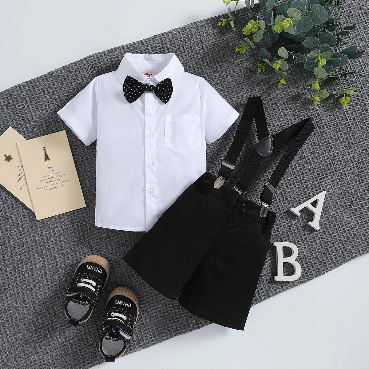 

Baby boys party outfits Children's clothing boys' gentleman suit British style summer new short-sleeved shirt overalls