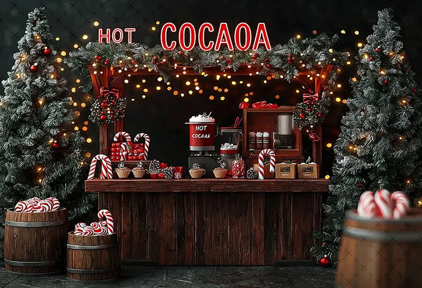 Mehofond Sfondo fotografico Natale Cacao caldo Canna di zucchero Regali Albero di Natale Bambini Ritratto di famiglia Decor Sfondo Studio fotografico