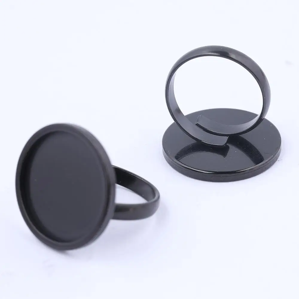 10pcs Fit 20mm Cabochon Ring Base Setting Blanks Stainless Steel Adjustable Black Rose Gold Plated Diy Jewelry Making