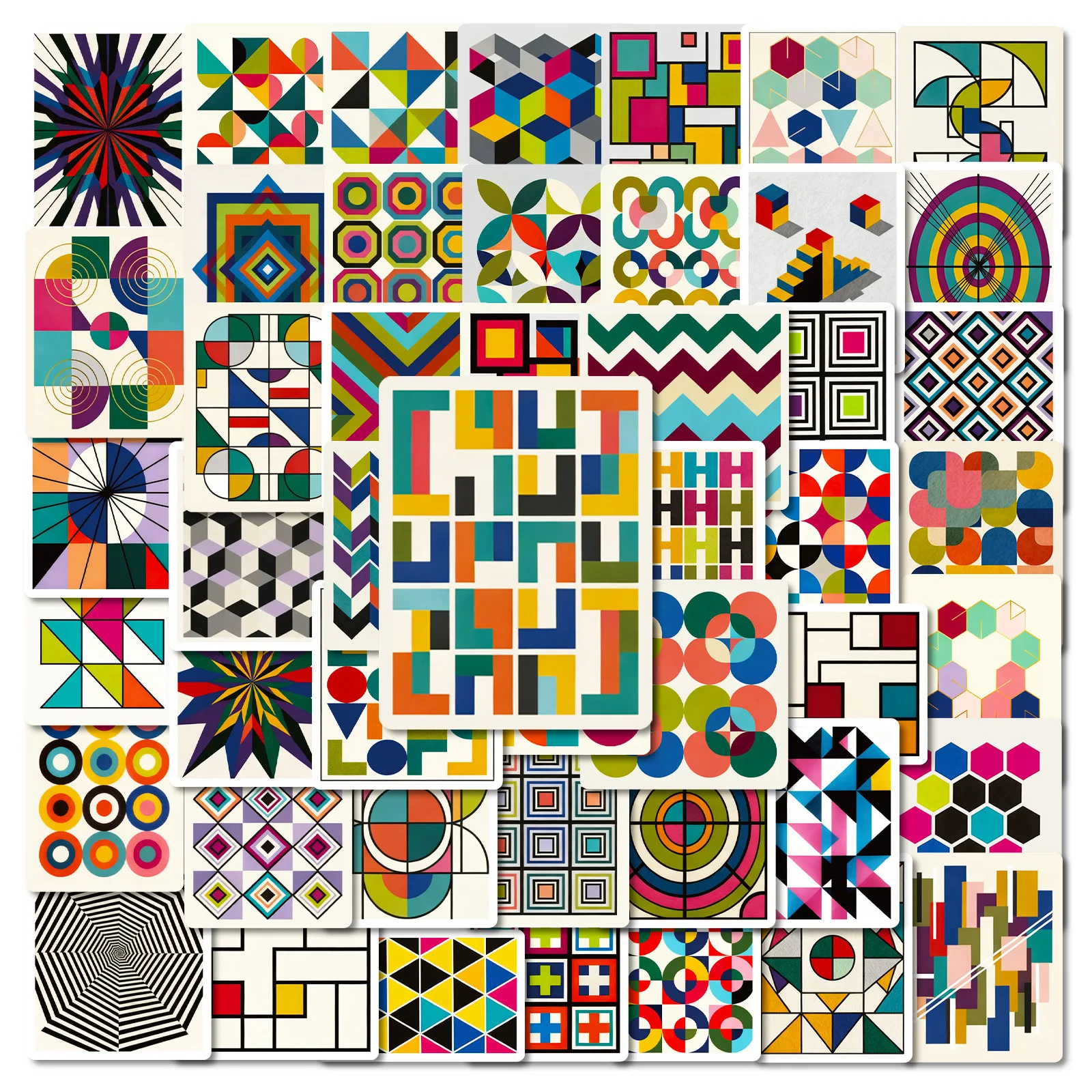 10/56PCS 기하학 그래픽 컬러 스티커 만화 창의력 컬러 시각적 영향 낙서 장식 노트북 기타 전화 데칼