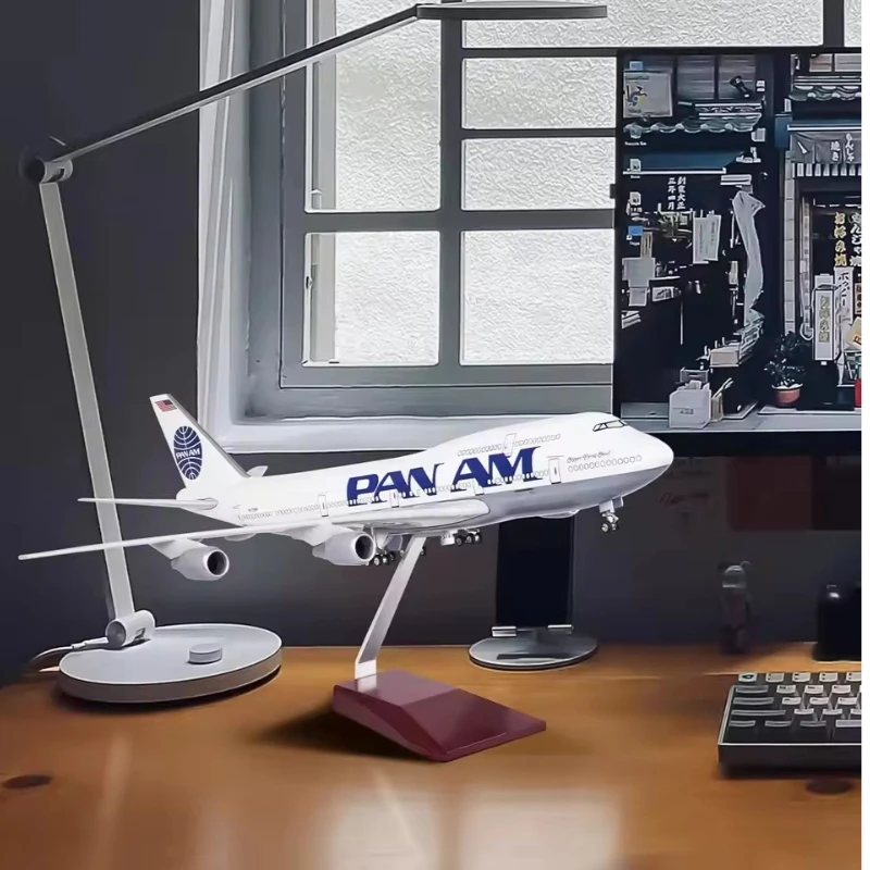 

New 1/150 Scale Airplane B747 Aircraft PAN AM Airline Model W Light Wheel Diecast Resin Plane Collection Display Toys