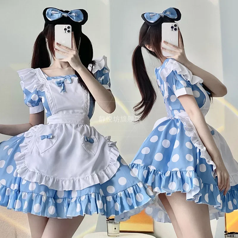 

Maid Cosplay Alice Pastel Lolita Dress Soft Cute Deresses Mickey Dresses 3-Piece Anime Kawaii Outfit Women Working Clothes