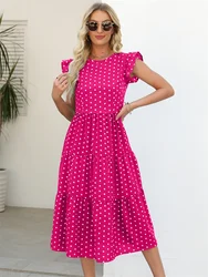 Msfilia Retro Polka Dot Summer Dress Women's O Neck Sleeveless Midi High Waist Fashion A Line Chic Long Dress