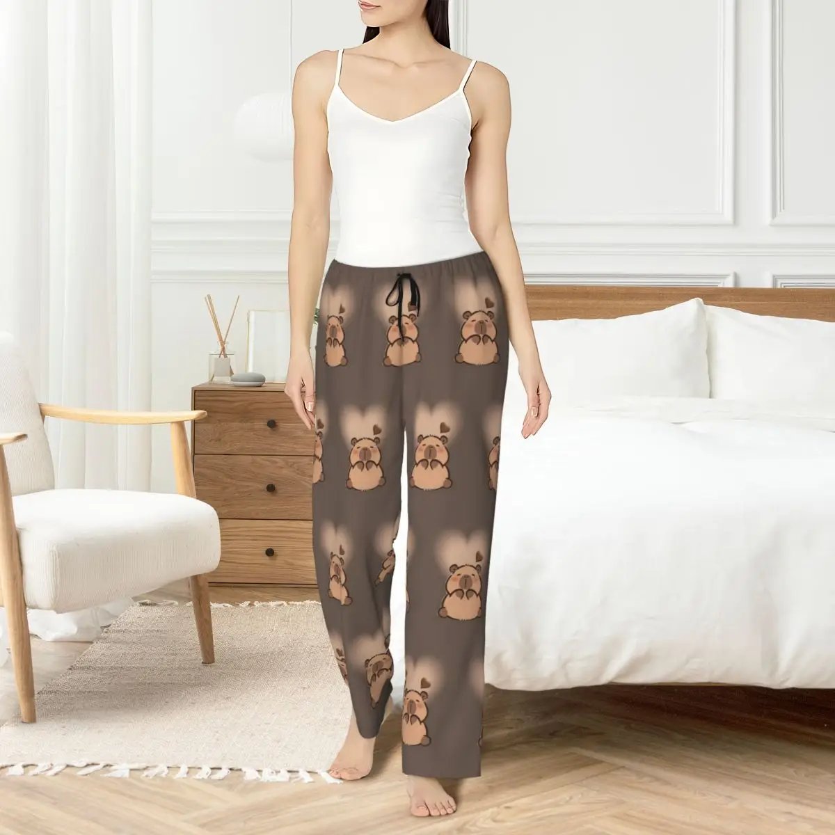 

Custom Printed Capybara Pajama Pants Womens Cute Anime Sleep Sleepwear Bottoms with Pockets