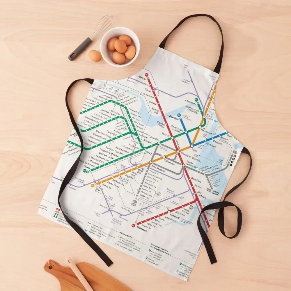 

Boston Area Transport System Map Apron Chef Accessory For Women Home And Kitchen Women's Dress Apron