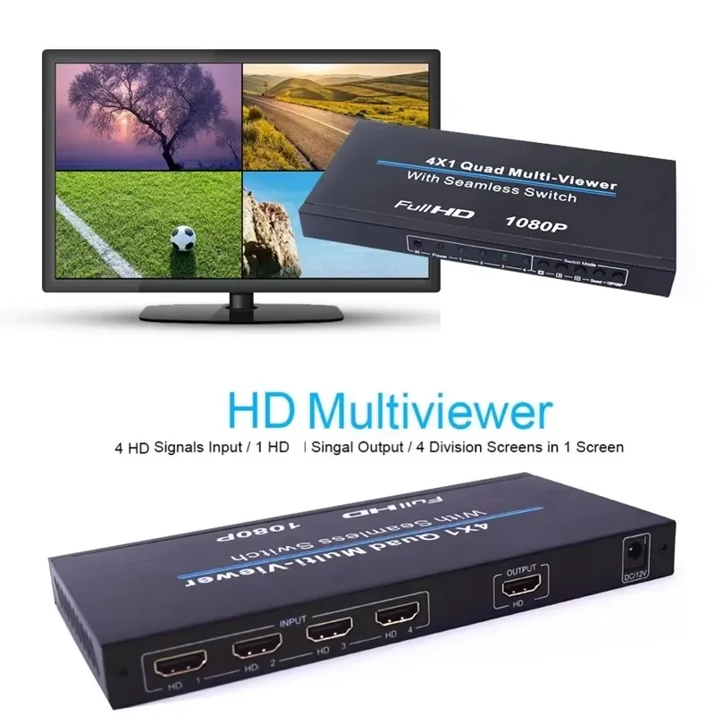 

1080P HD Full 4x1 Multiviewer Quad Multi-viewer HDMI-Compatible HDTV Video Converter 4 TV Screens Splitter Seamless Switch