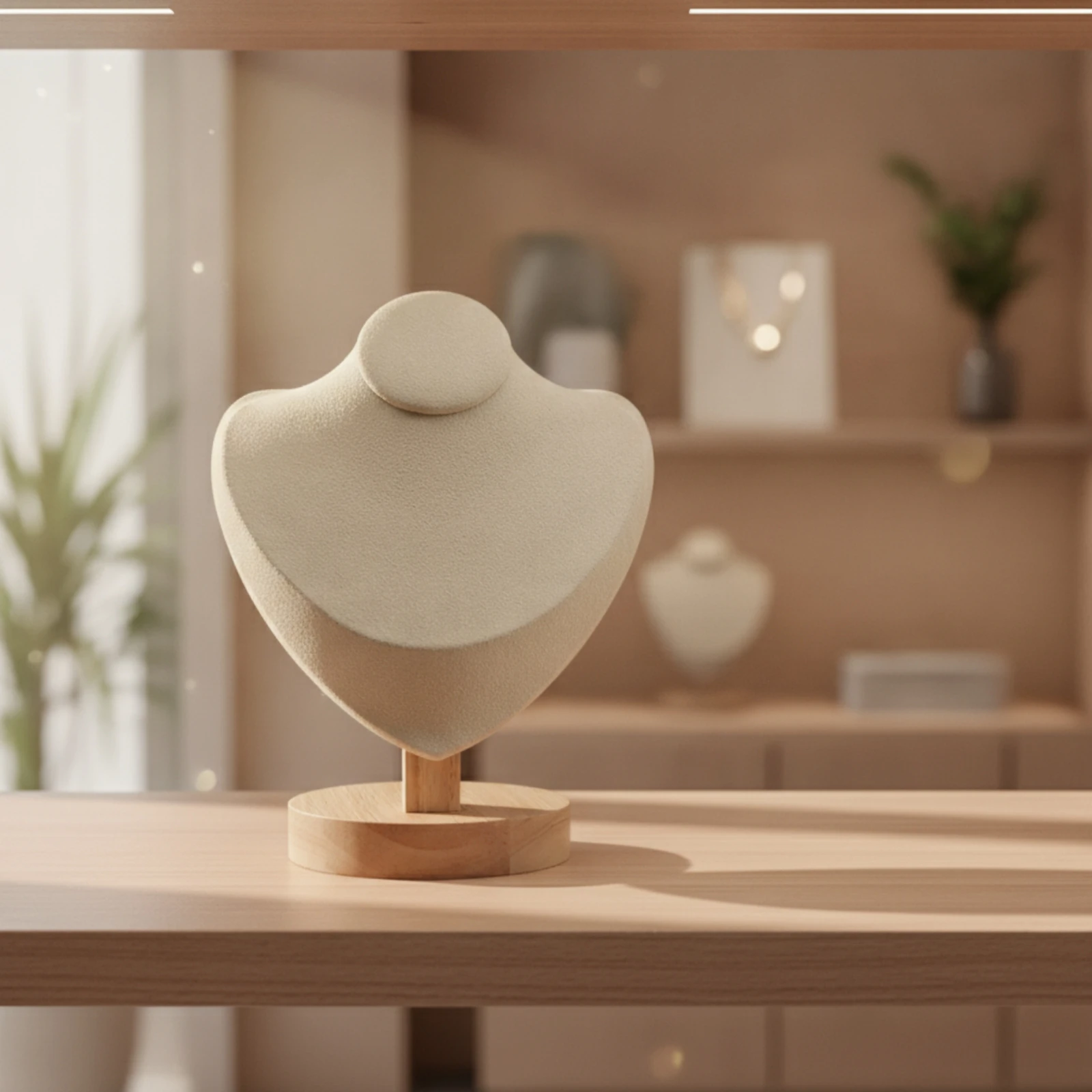 Necklace Display Bust Stand Solid Wood Bust Necklace Stand with Wooden Base Lightweight Scratch-Resistant for Countertop