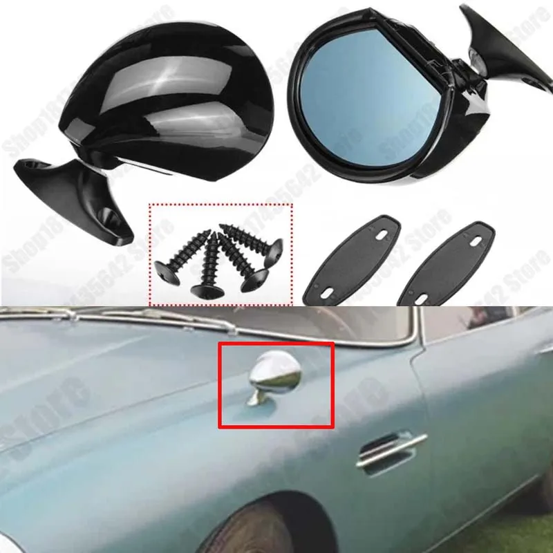 Universal Mirror 1 Pair Carbon Fiber Texture Blue Lens Classic Retro Vintage Wing Mirror For JDM Style