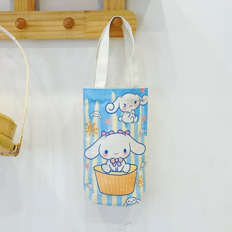 Kawaii Sanrio Cinnamoroll Water Bottle Bag Cute Anime Figure Kuromi Pochacco Canvas Mug Bags Insulated Cup Bag Girls Gift