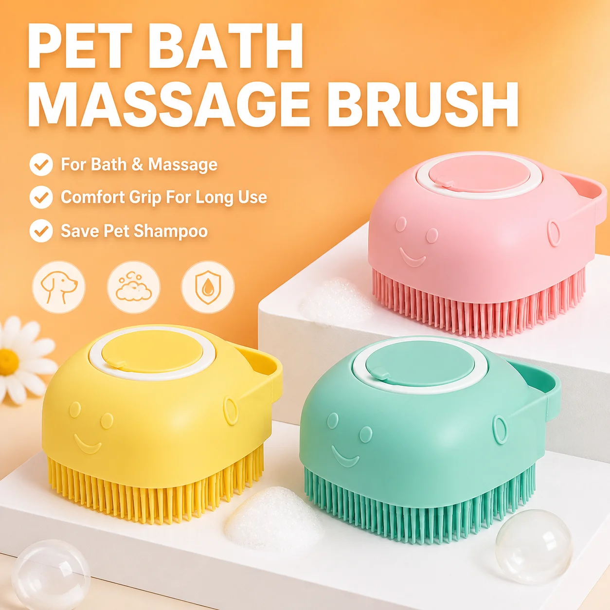 Pet Bath Brush Silicone Massage Comb Built In Liquid Storage Foaming Shower Tool For Dog Cat Hair Remover Cleaning Brush