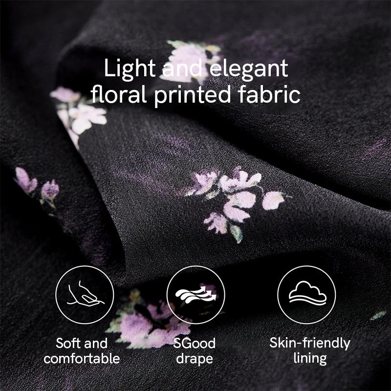 SENTUBILA noir robes à fleurs 2025 femme manches bouffantes robe mi-longue automne nouveau col en v élégant mince vacances vêtements longs 153LO3121