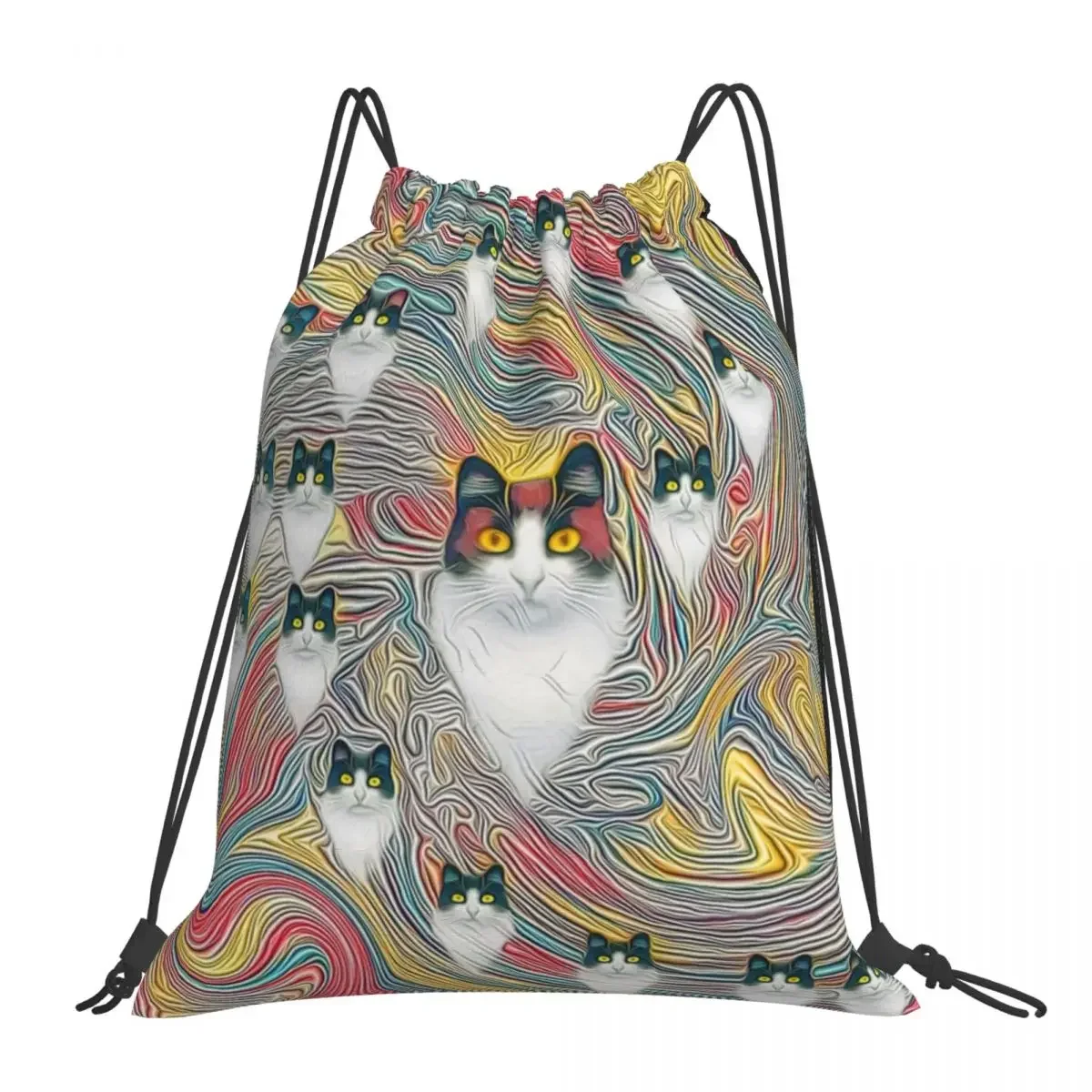 Abstract Fibonacci Cats Backpacks Casual Portable Drawstring Bags Drawstring Bundle Pocket Sports Bag BookBag For Travel School