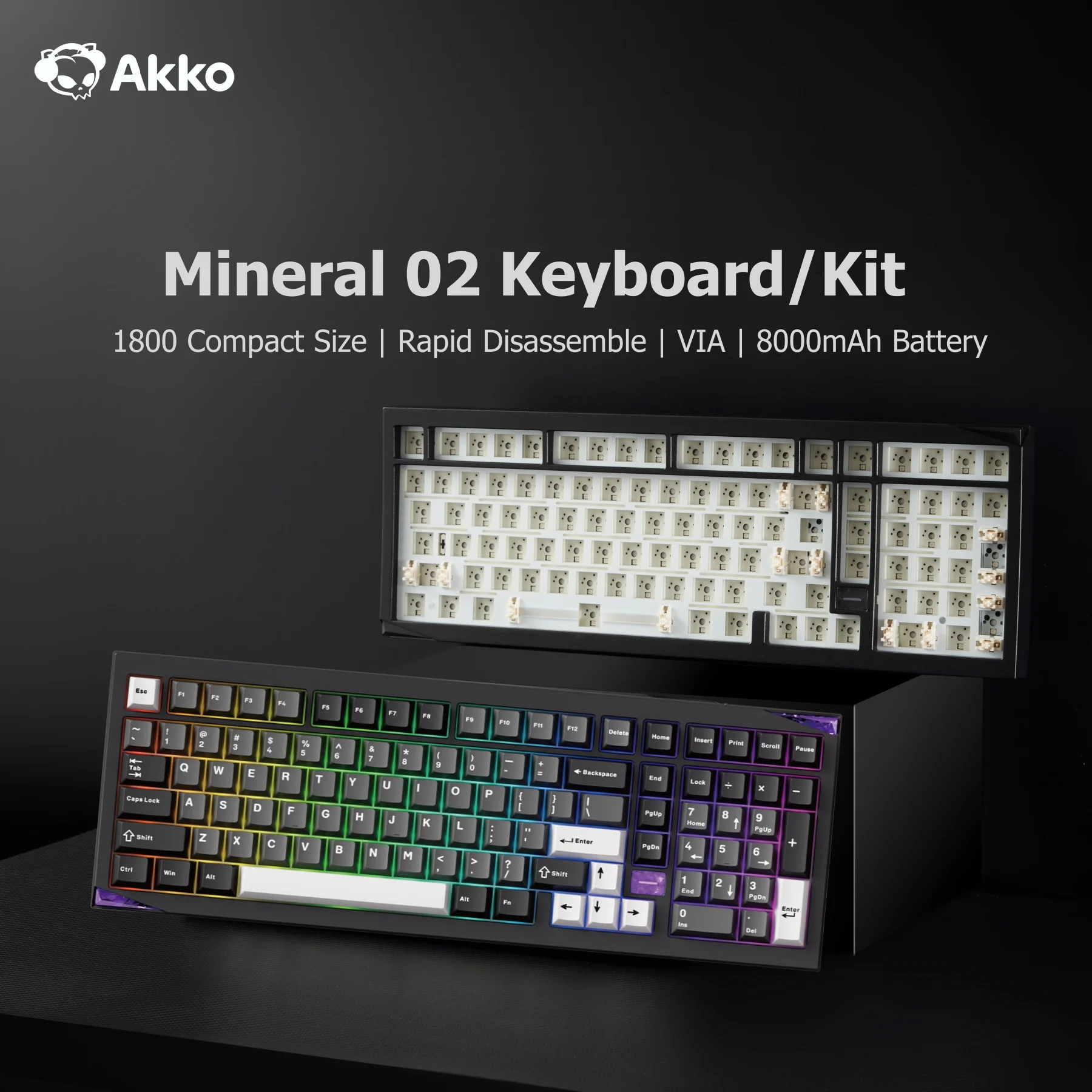 

Akko Mineral 02 Mechanical Keyboard/Barebone Kit VIA RGB Hot Swap Tri-mode Wireless Aluminum 102 Keys Custom Keyboard/Kit Gasket