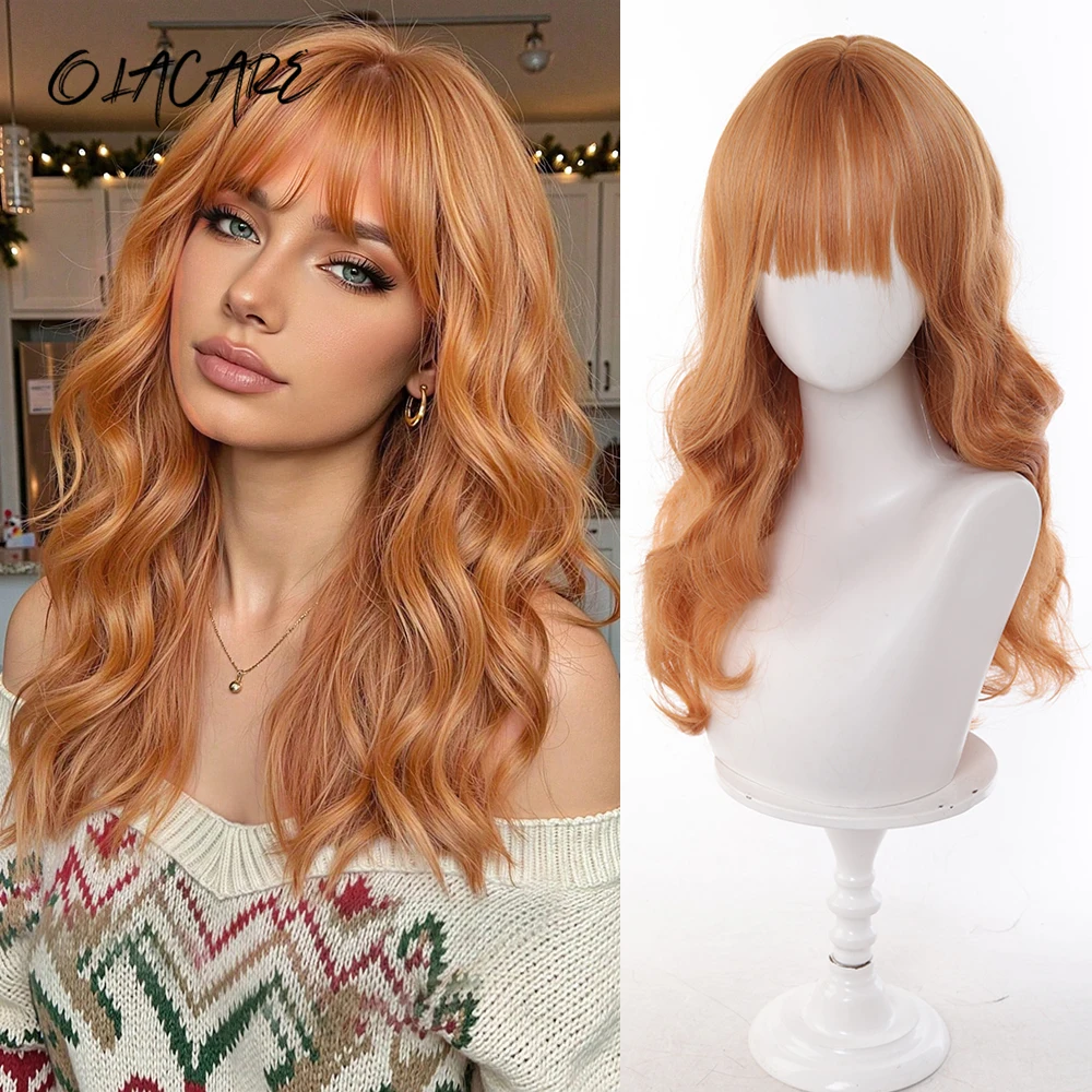 

Synthetic Popular Brown Ash Long Deep Wave Hair Lolita Wigs With Bangs Synthetic Wig For Women Fashion Thick Curls Wigs Girl