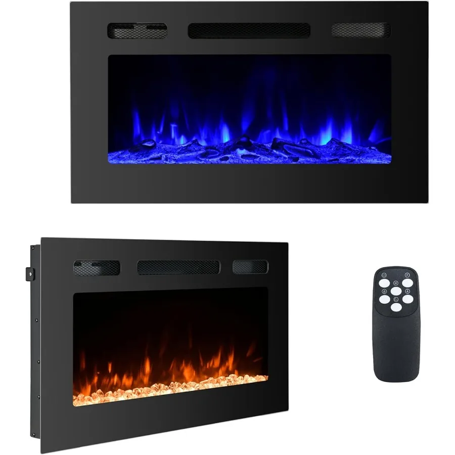 

Electric Fireplace Wall Mounted and Recessed 30 Inch LED Fireplace with Remote Control 8h Timer 12 Flames Touch Screen In-Wall