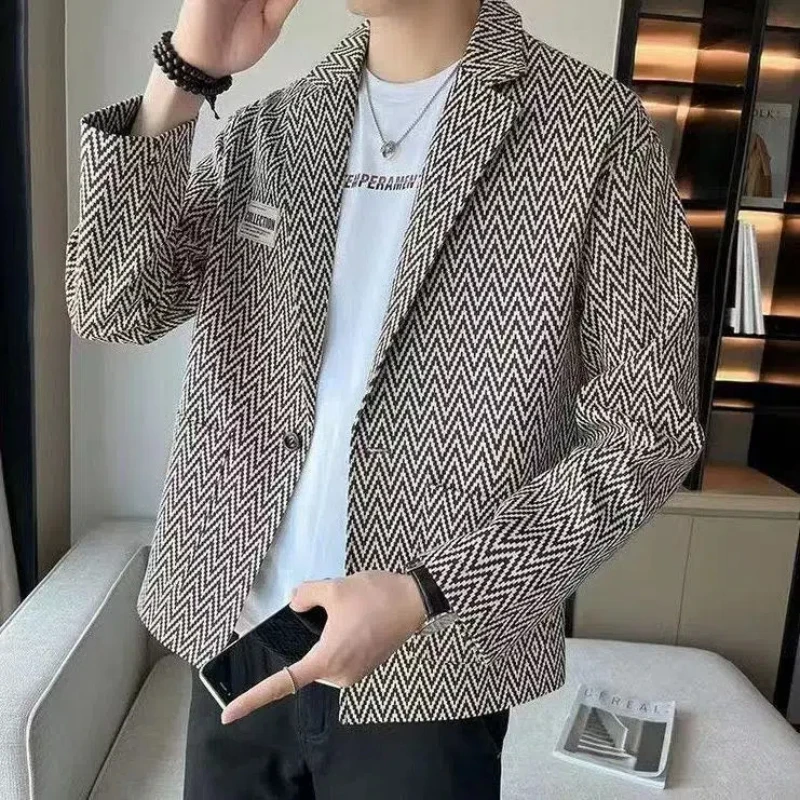 2024 Autumn Winter Boyfriend New Patchwork Suit Collar Printed Button Pocket Fashion Slim Minimalist Casual Long Sleeved Blazers