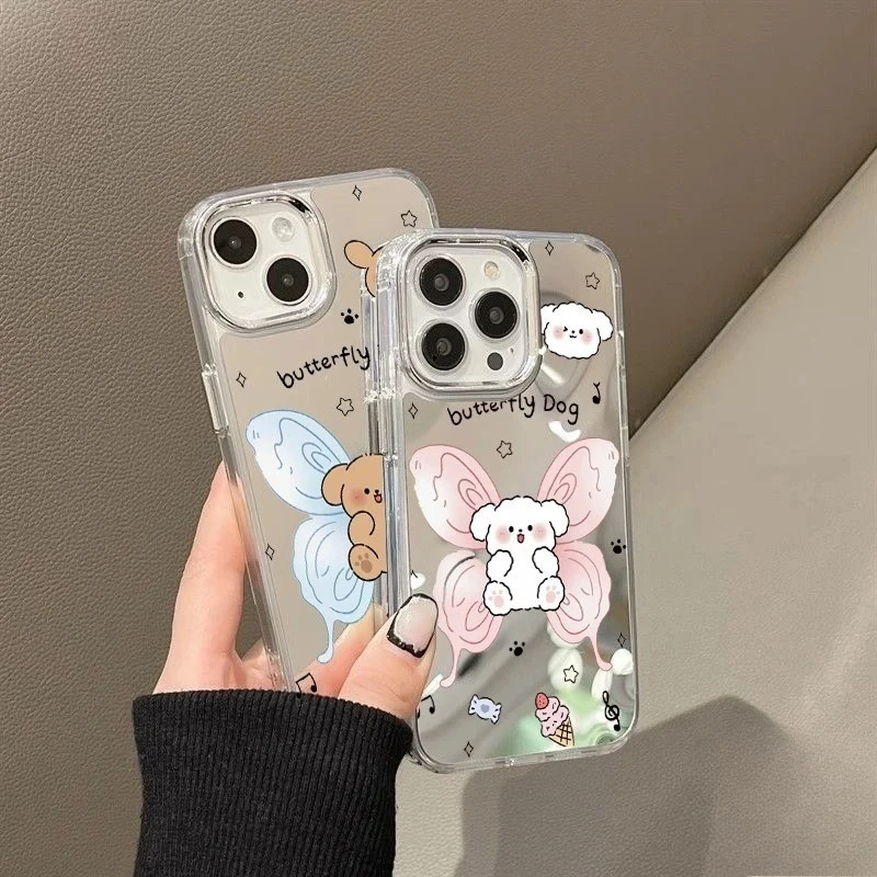 

For Tecno Spark Go 1 2024 2025 2022 30C 20 10 9 8C 7 7T Pro 6 5 Air Pop 9 5 LTE Pro Phone Case Mirror Butterfly Puppy Soft Cover