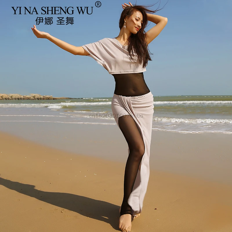 Offre spéciale nouveau col en v à manches droites danse du ventre 2 pièces ensemble femmes vêtements de danse du ventre jupe imprimée Costume de danse du ventre jupe supérieure