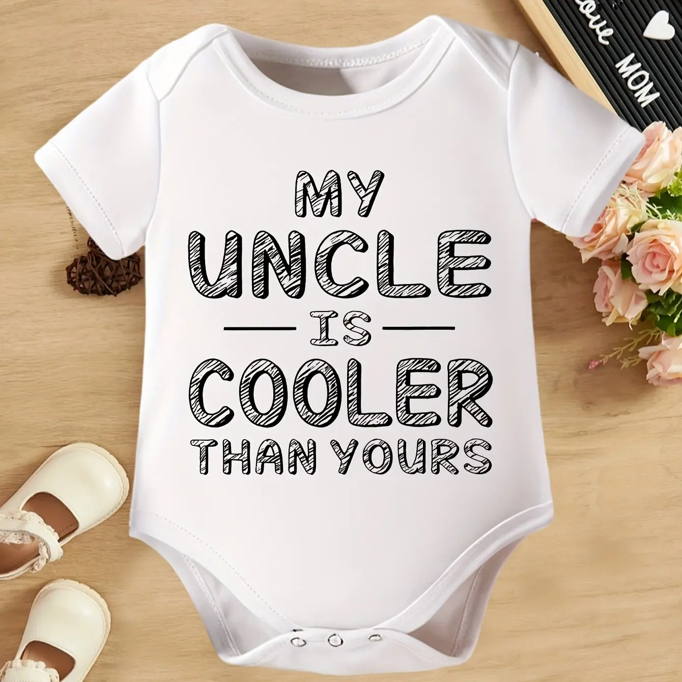 

MY UNCLE IS COOLER THAN YOURS Letter Print Trendy Comfortable Versatile Triangle Romper Summer Short Sleeve Baby Climbing Suit