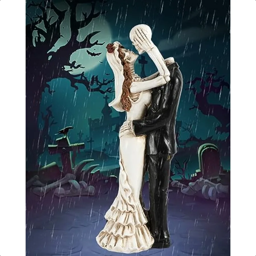 

Skeleton Bride and Groom Figurines 12 Resin Collectible Dancing Skulls Statue for Day of The Dead Halloween Wedding Gift Mexica