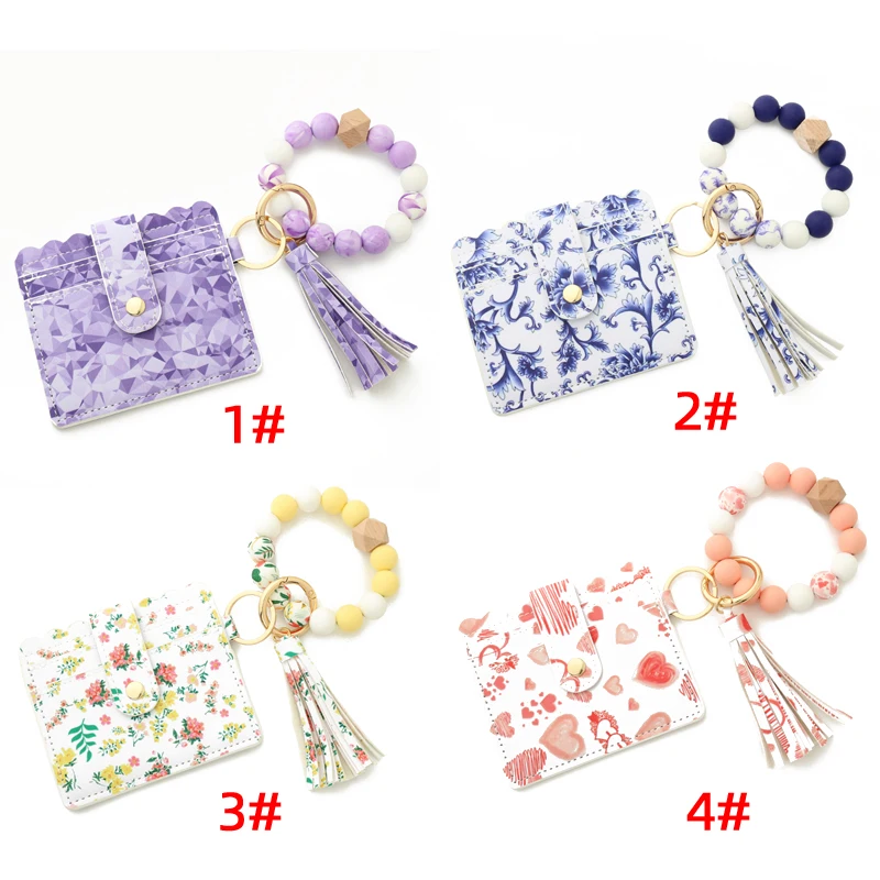 Silicone Keychain For Keys Tassel Fashion Keychain Wholesale Bracelet Keyring For Women Multicolor Beads Keychain PU tassel bag