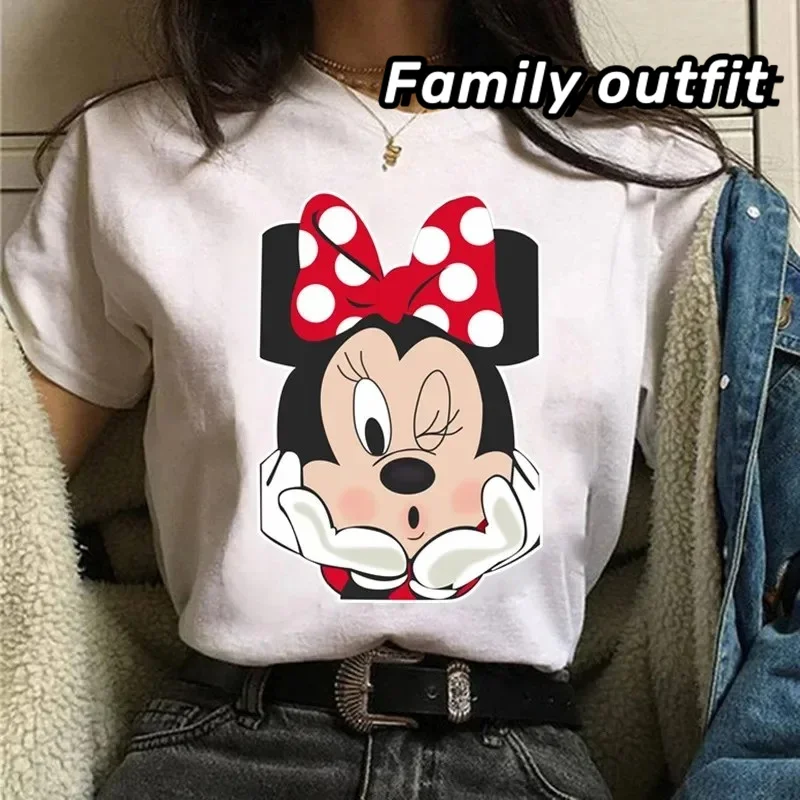 Minnie T-shirt 2024 Family Trip Disneyland Clothes for Mother Kids Short Sleeve Summer New Fashion Vacay Mode Women Tops