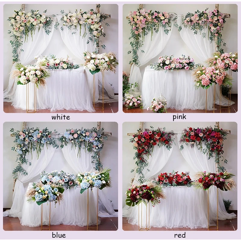 

luxurious Wedding Flower Floral Arch Window Triangular Flower Row Flower Wall Hotel Wedding Stage Background Decorative Flores