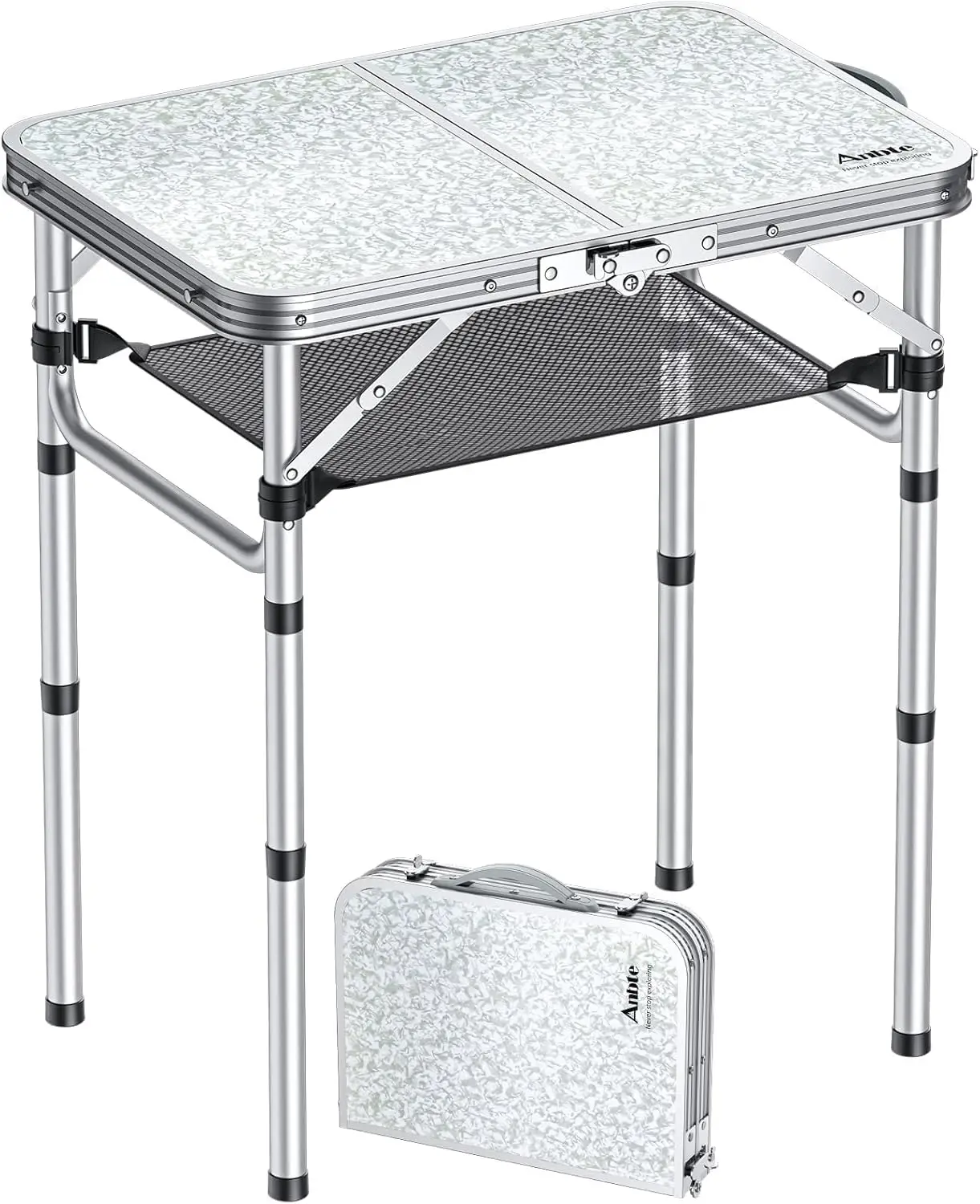

Aluminum Folding Camping Table,24" x 16",Adjustable Height,Portable,Waterproof,Silver.