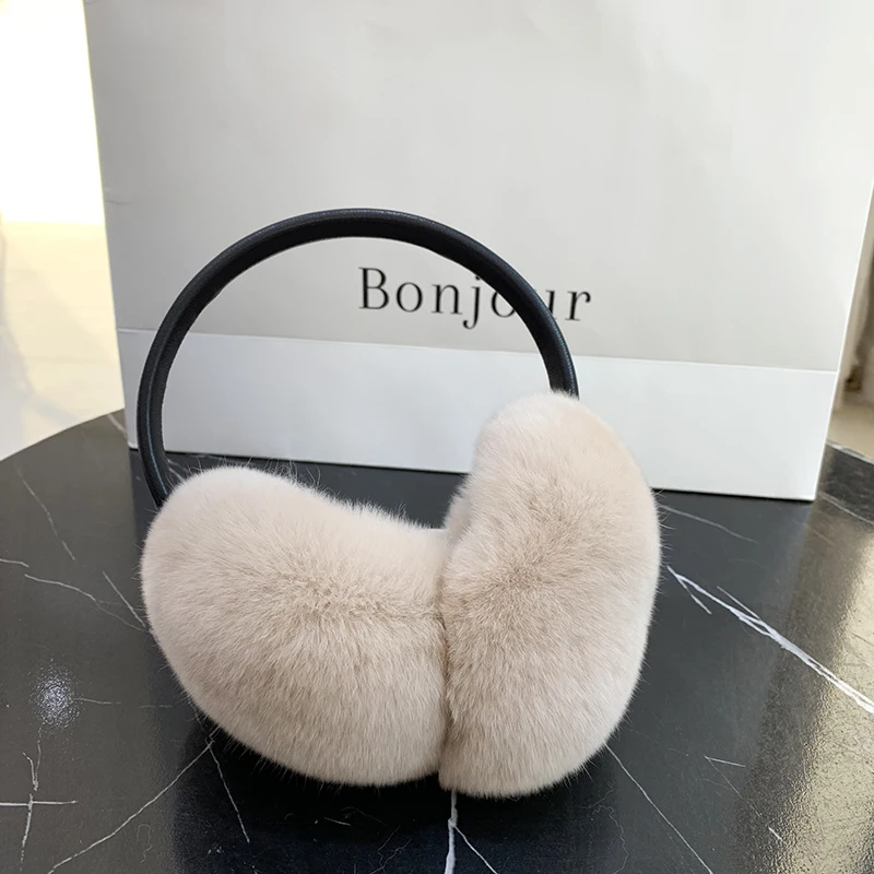 Natural 100% Rex Rabbit Fur Earmuffs Y2k Ear Muffs for Women Winter Apparel Accessories Headphones Cute Fur Earmuffs for Kids