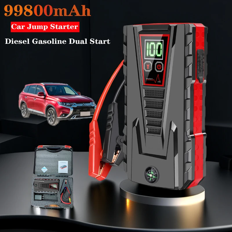 12v Automotive External Battery Charger 99800mAh Portable Jump Starter Tire Air Pump Power Bank Starting for Car Air Compressor