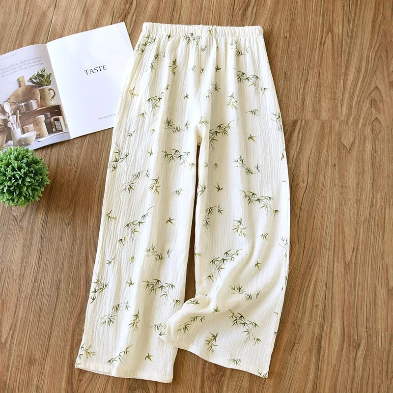 

2025 Spring/Summer Women's Sleepy Pants 100% Cotton Crepe Nine Cent Pants Loose and Comfortable Thin Home Pants for Women