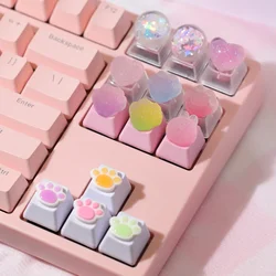 FOR Mechanical Keyboard Personality Design Cat Paw Keycaps R4 Esc Gaming Accessories Artisan Keycap Cartoon Keys Caps Cute Pink