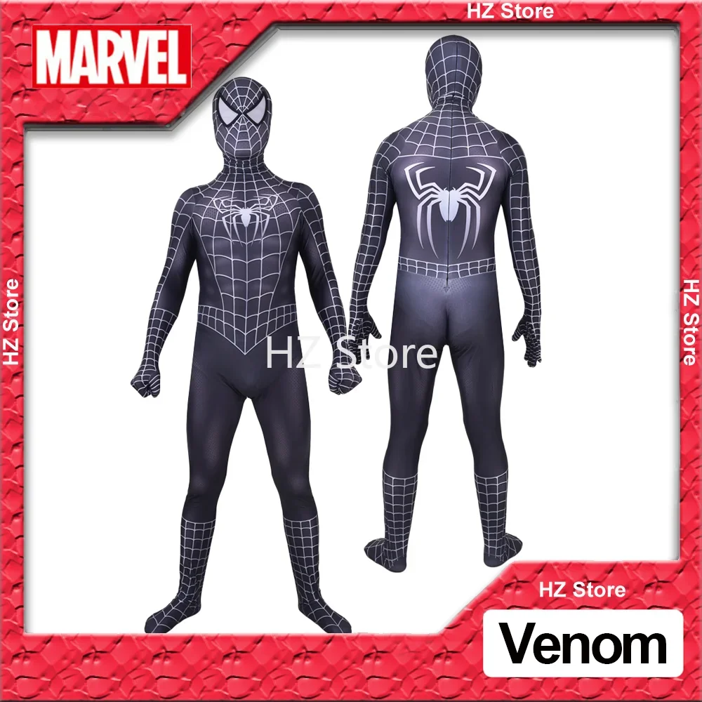 大人のスパイダーマンジャンプスーツマスク付きの本物のスパイダーマンコスプレ衣装スパイダーマン3ヴェノムブラックジャンプスーツスーパーヒーローコスチュームハロウィーンギフト