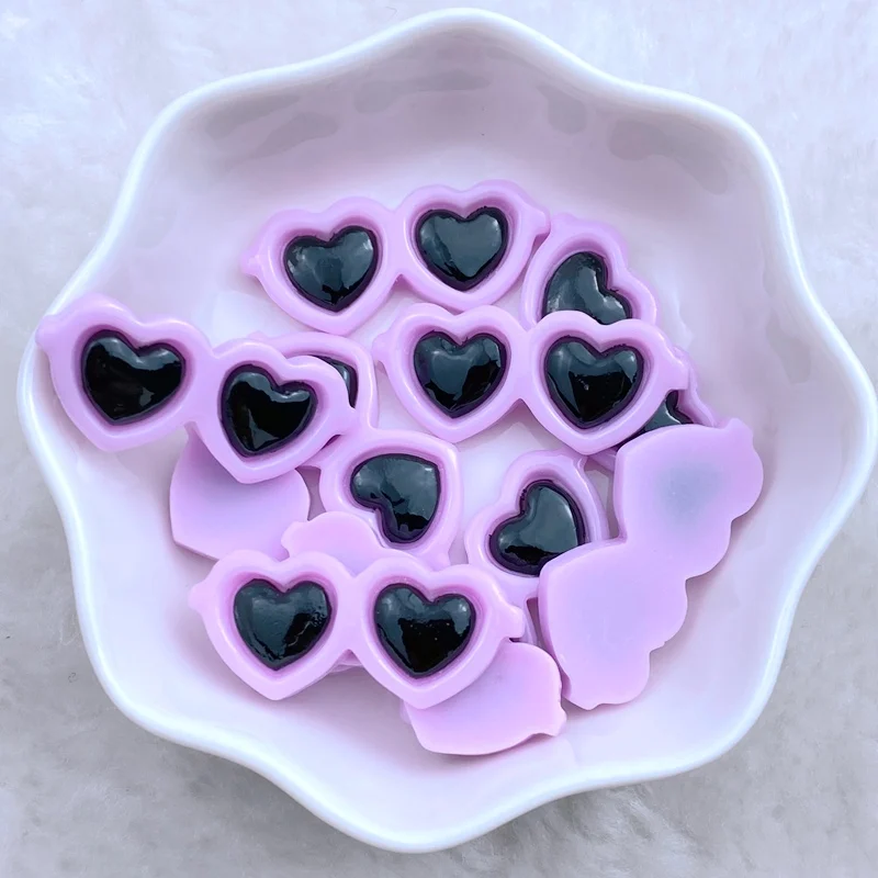 10Pcs New Cute 13*30mm Resin Heart Shaped Glasses Series Flat Back Fit Phone Deco Parts Embellishments For Hair Bows Accessories