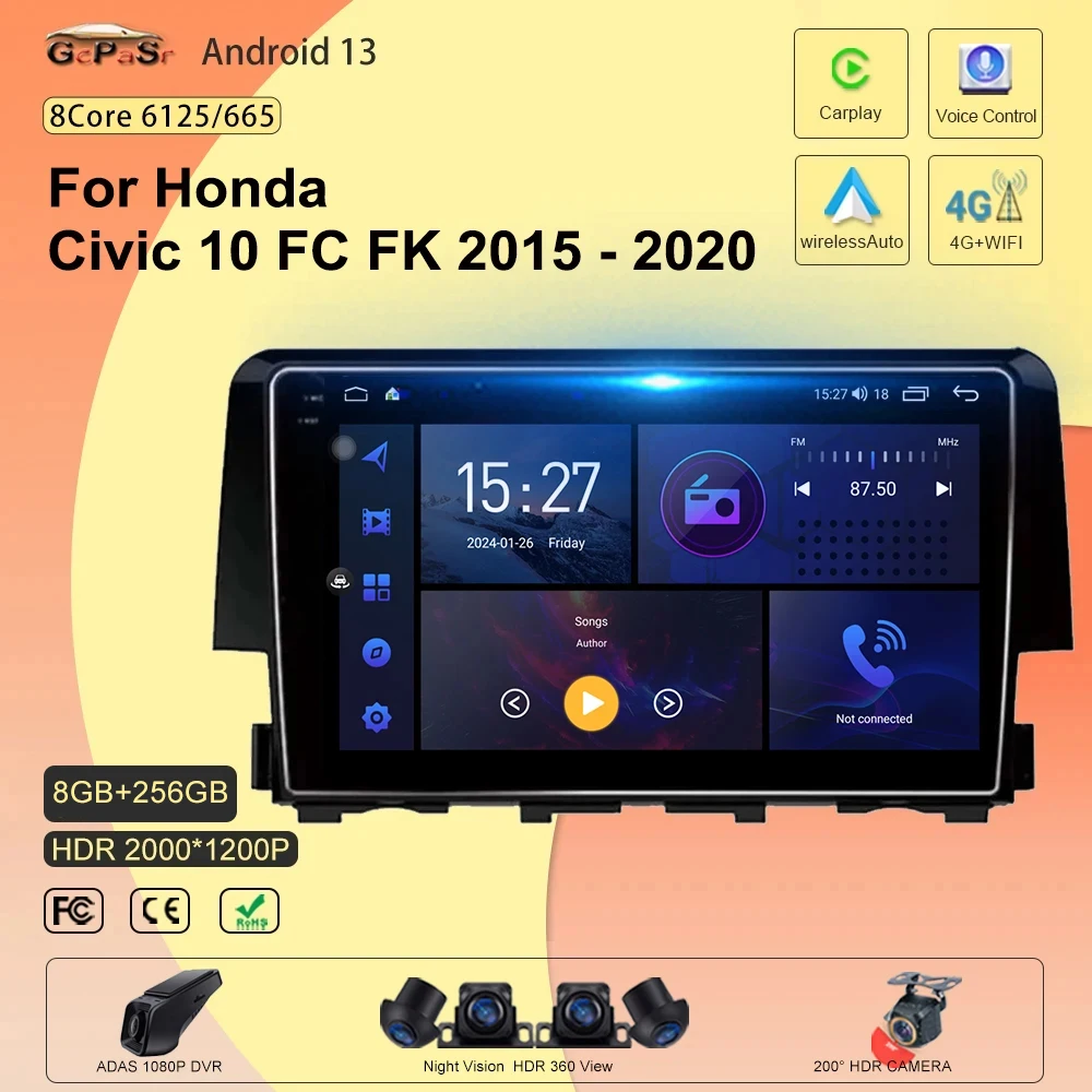 

Car android For Honda Civic 10 FC FK 2015 - 2020 Android 13 Car Stereo Multimedia Player Car Radio Navigation Stereo DVD no 2din