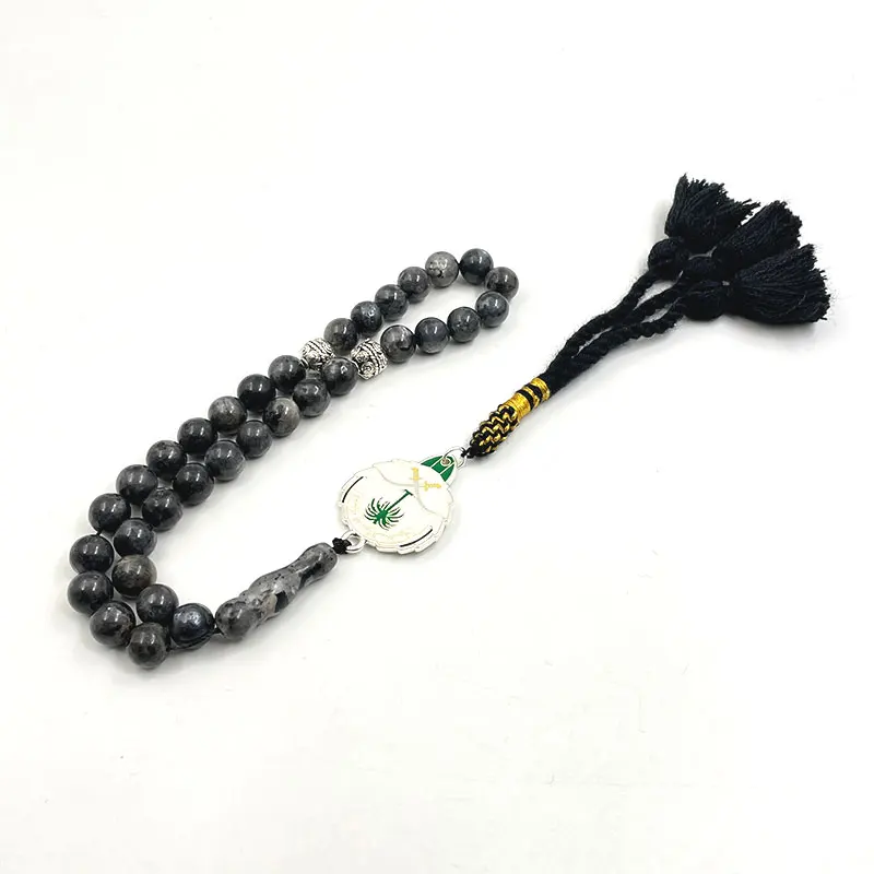 Tasbih Natural Labradorite with Saudi logo Muslim bracelet islamic gemstone prayer bead Arab fashion jewerly accessories misbaha