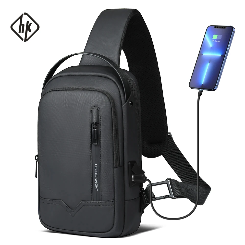 

Минималистичная сумка через плечо HK, водонепроницаемая мужская сумка через плечо, повседневная школьная сумка из оксфордской ткани с USB-портом, деловая нагрудная сумка для поездок на работу, мужская сумка