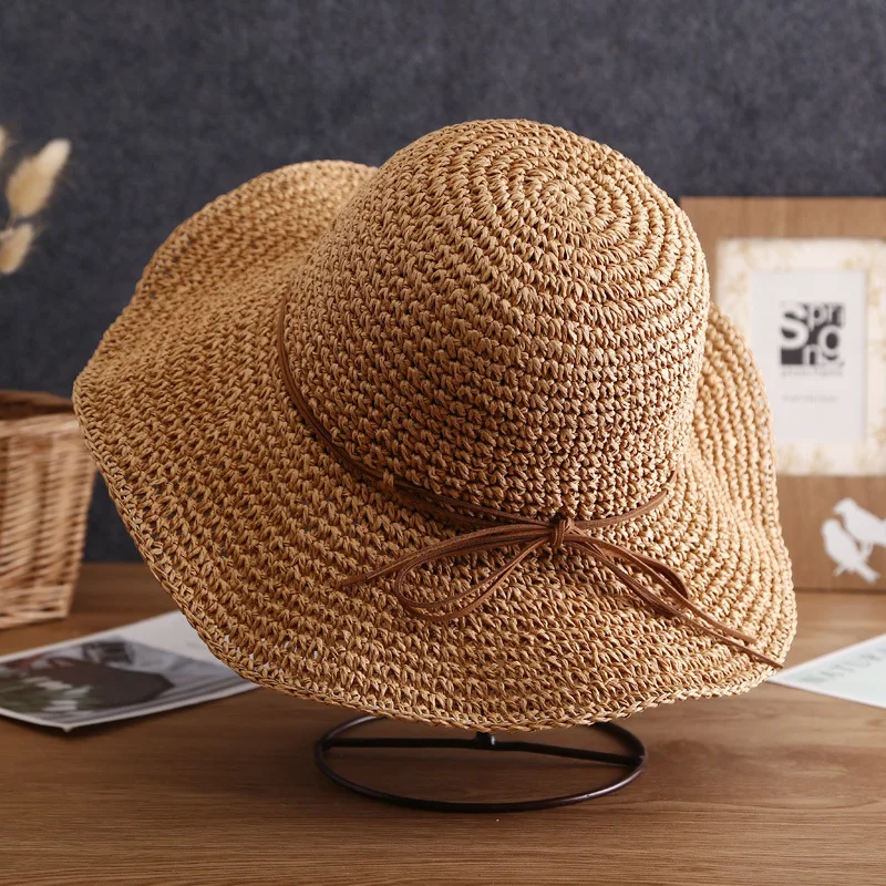 New Hat Women\'s Summer Beach Sun Hat Straw Versatile Sun Protection Sun Hat Large Brim Folding Straw Hat