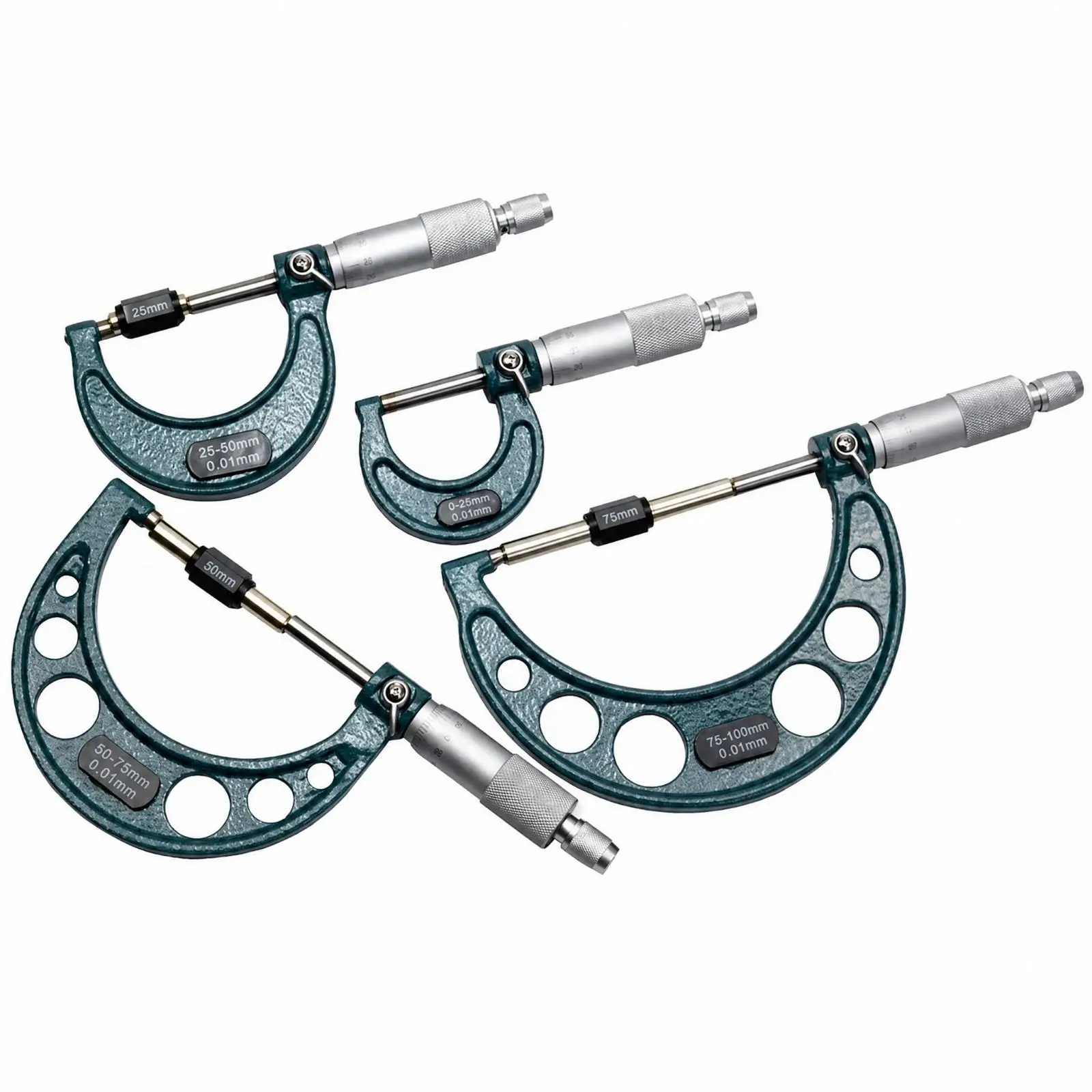 4 Pieces Measuring Tool Adjustable Anvil Metric Outside Micrometer Micrometer with Wooden Storage Case Easy to Read