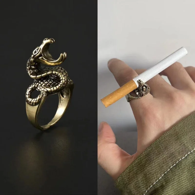 Retro Personality Men\'s Golden Dragon Clip Cigarette Ring Cigarette Holder Hand Jewelry Simple temperament Men\'s daily ornaments
