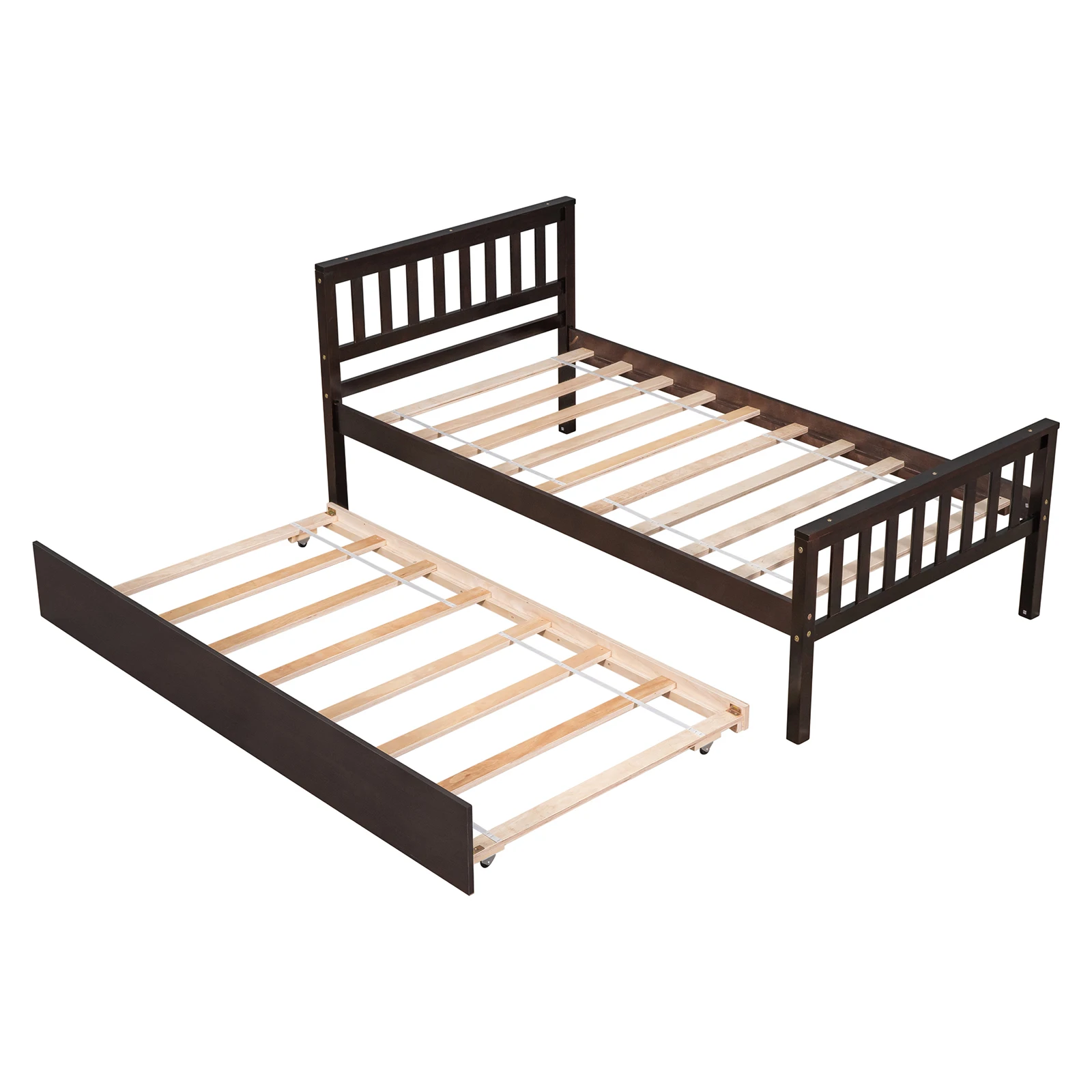 Twin Size Bed Frame with Trundle & Headboard,Wooden Platform Bed,250lbs Load Capacity,Wood Slats Support,No Box Spring Needed