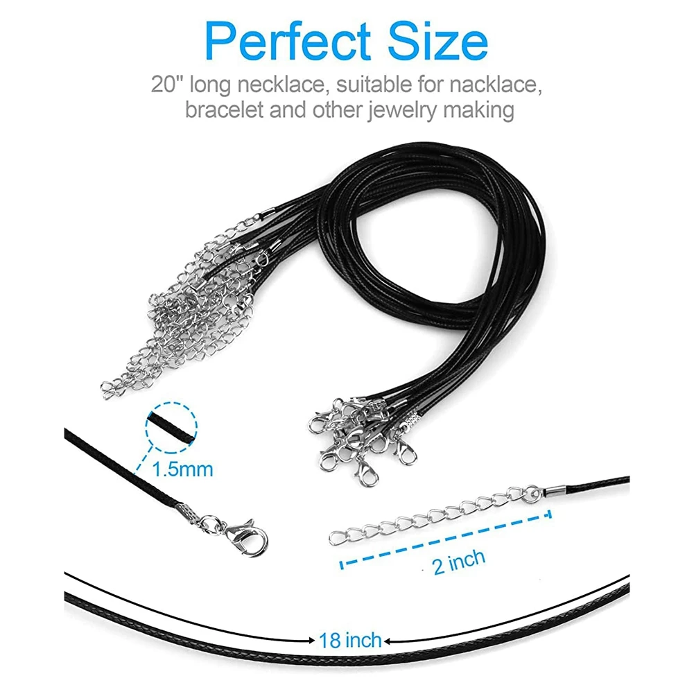 ABQR 24PCS Cord Necklace, 20 in Waxed Necklace Cords for Pendants, Black String Necklace with Clasp for DIY Jewelry Making