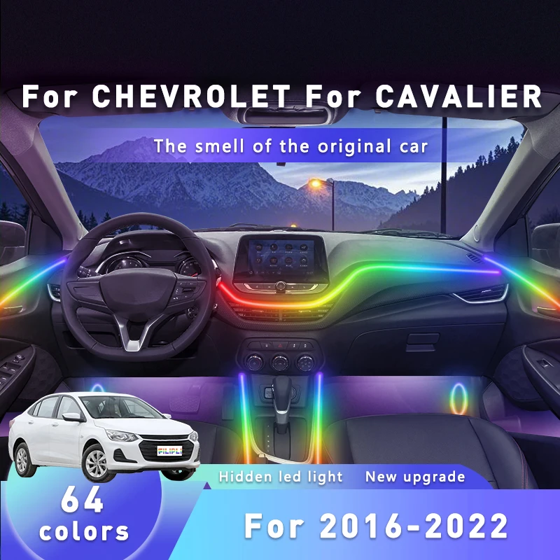 

FILIPLI для 2018 года, окружающее освещение CHEVROLET CAVALIER, украшения для гаджетов, аксессуары, 64-цветное украшение автомобиля, светодиодный пульт дистанционного управления для приложения