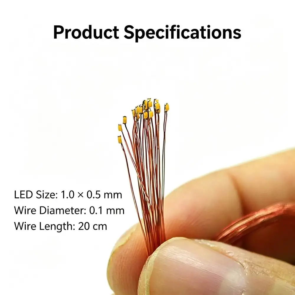 0402 SMD LED Pre‑soldered Micro LED Lights 0.1mm Ultra‑thin Wire SMD Patch Lamp 3V Micro Model Scene Diorama Lighting 10PCS