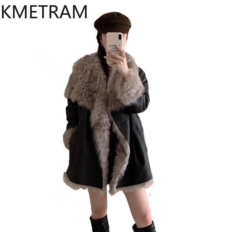 

KMETRAM Natural Wool Sheepskin Double Faced Fur Coat Woman Luxury Reversible Real Fur Jacket 2025 Winter Clothes шуба женская